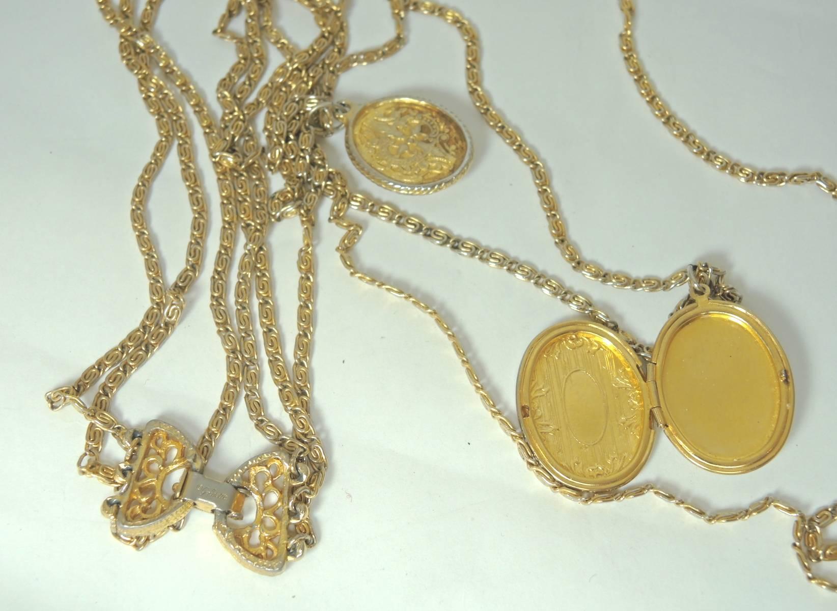 Vintage Goldette Floral Enamel Pendant & Locket Necklace  In Excellent Condition In New York, NY
