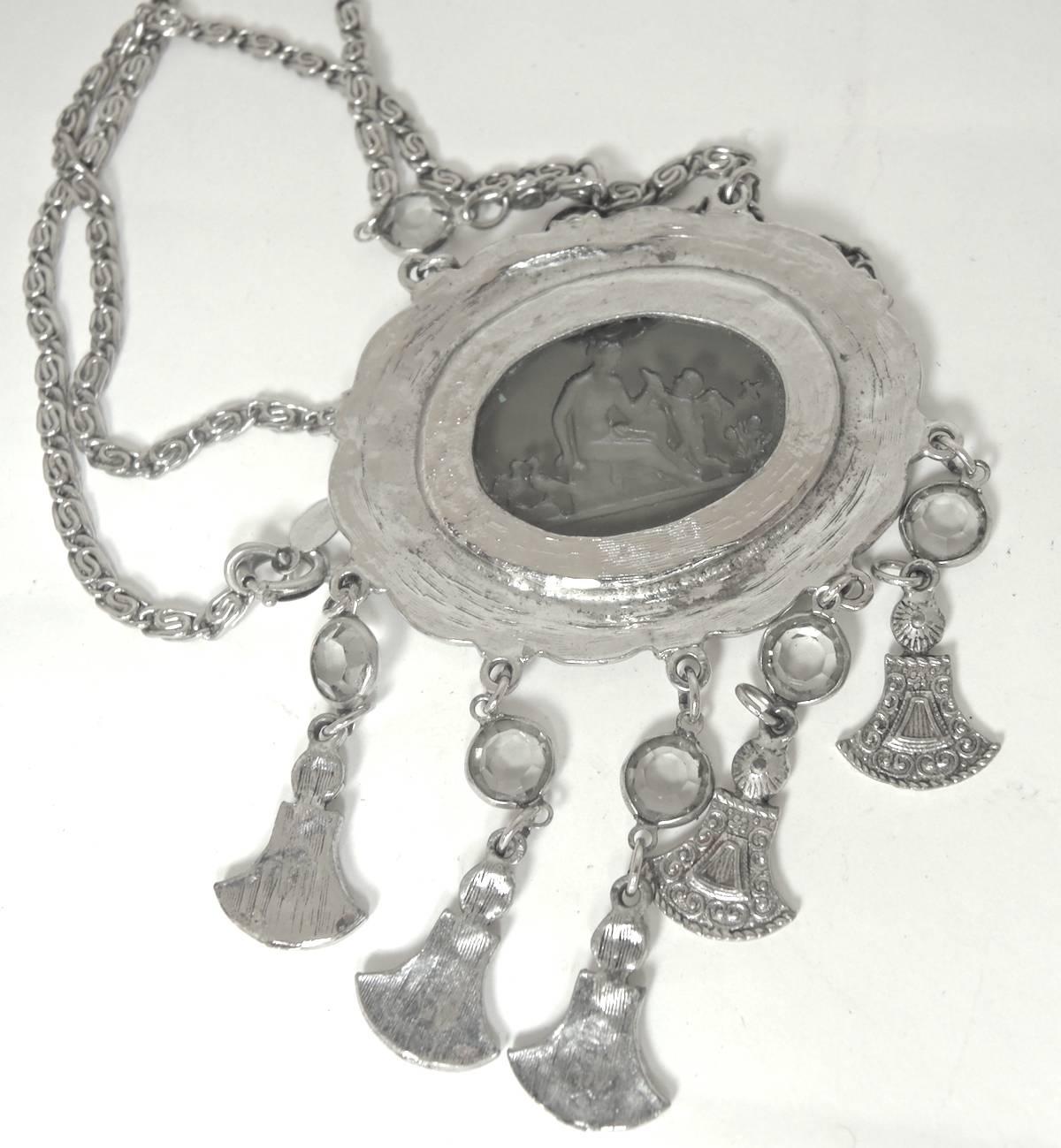 Women's Vintage Rare Goldette Bezel Glass Crystal Angel Goddess Necklace