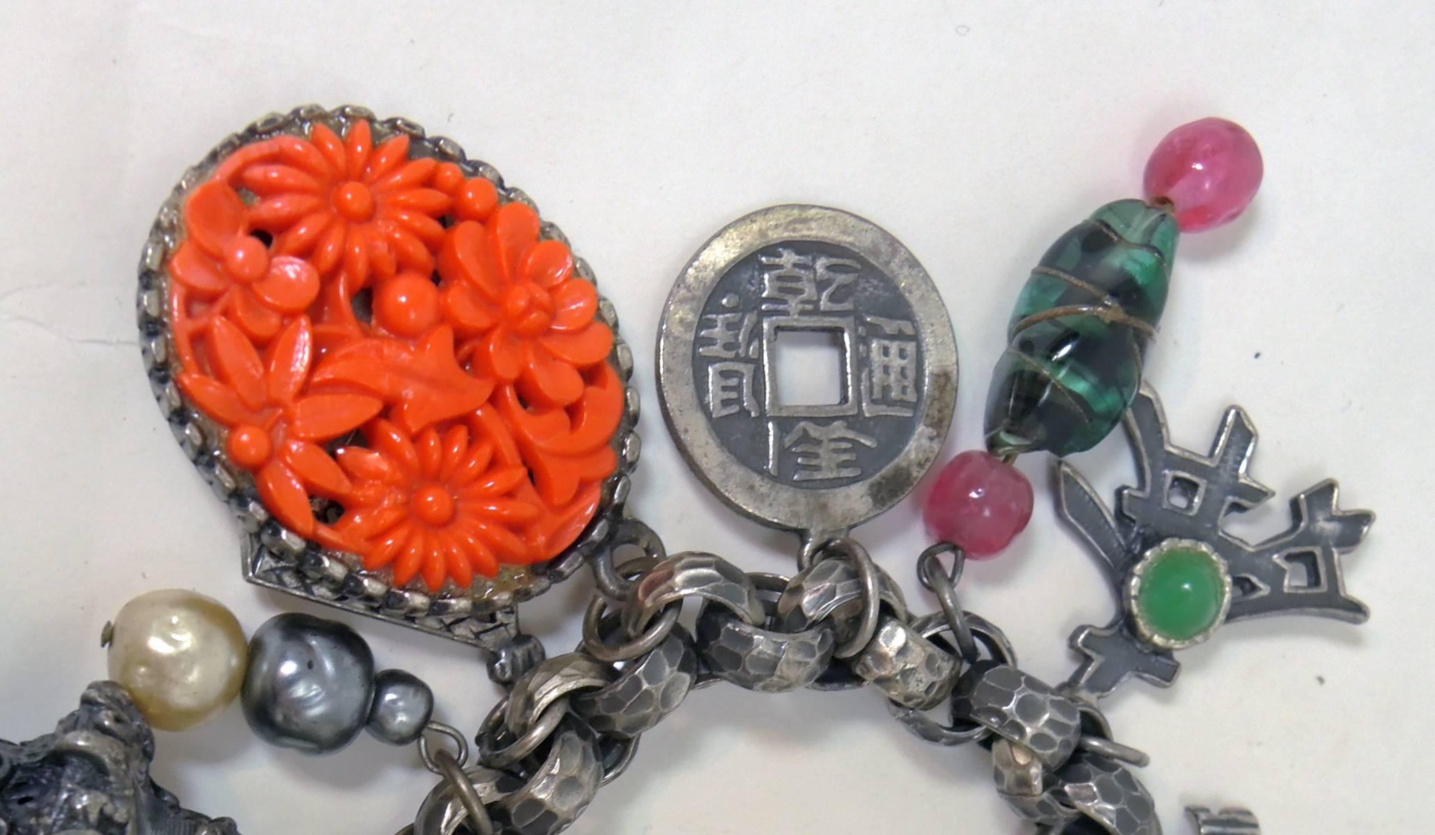 Vintage Napier Asian Inspired Charm Bracelet In Excellent Condition In New York, NY