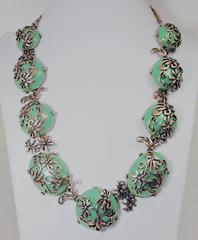 Vintage Oscar De La Renta Floral & Dome Shaped Faux Green Turquoise Necklace