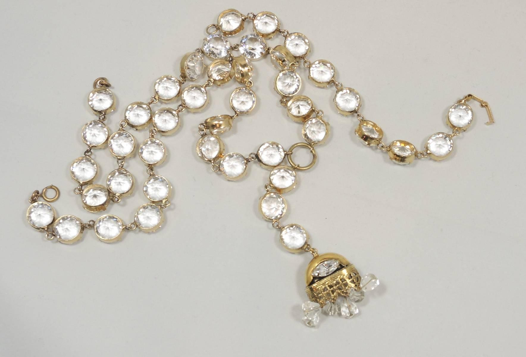 Vintage 1930s Deco Open Back Crystal Necklace & Bracelet Set In Excellent Condition In New York, NY