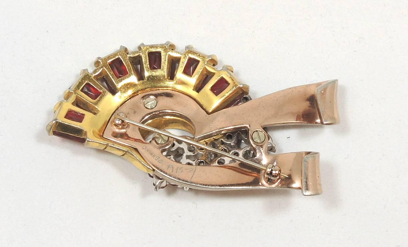 Pennino Vintage Faux Ruby and Clear Crystal Brooch In Excellent Condition For Sale In New York, NY