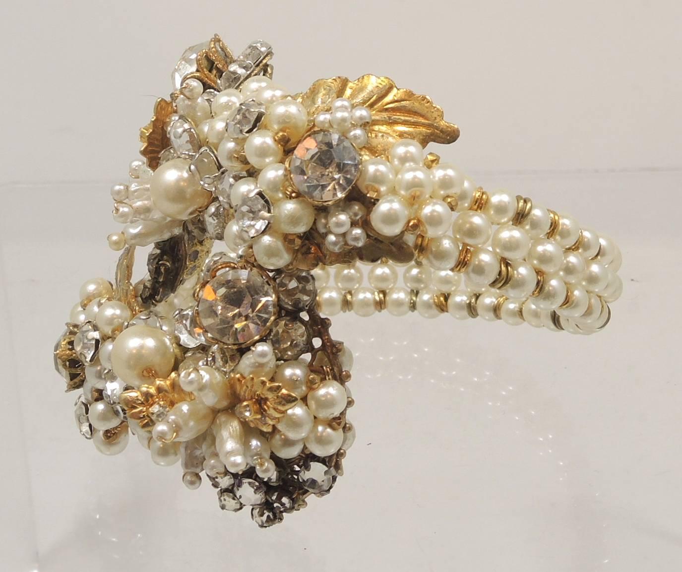 Early Miriam Haskell Faux Pearl Floral Coiled Bracelet 1