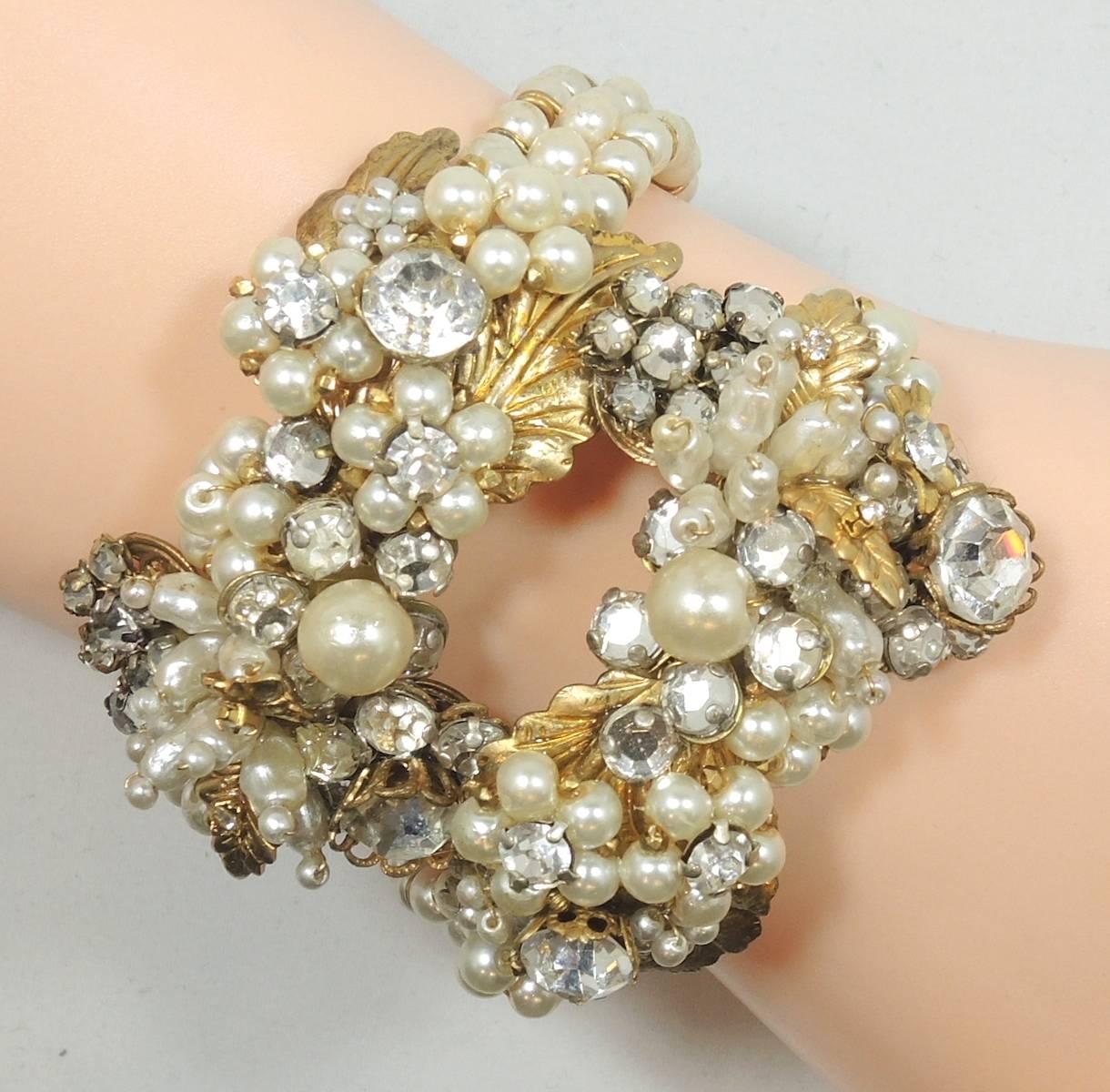 Early Miriam Haskell Faux Pearl Floral Coiled Bracelet 2