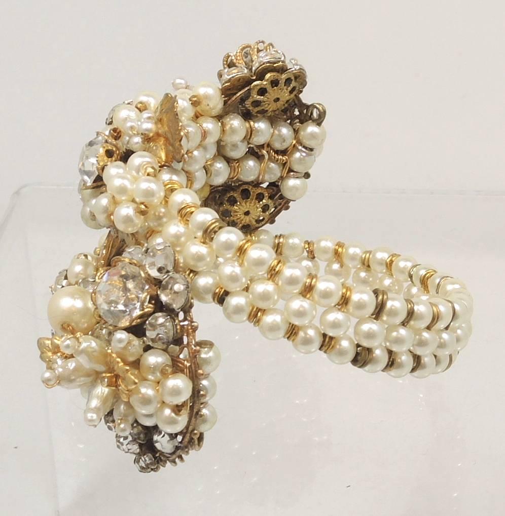 Early Miriam Haskell Faux Pearl Floral Coiled Bracelet 3