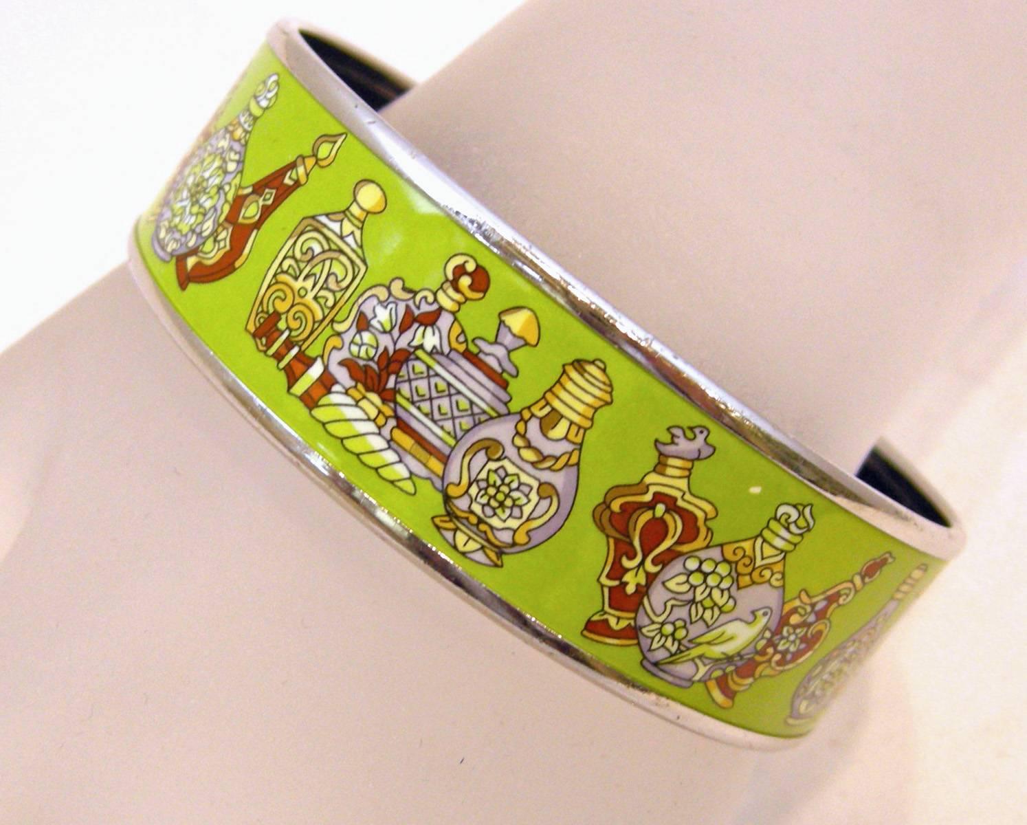 Hermes Lime Color Enamel Bangle Bracelet In Excellent Condition For Sale In New York, NY
