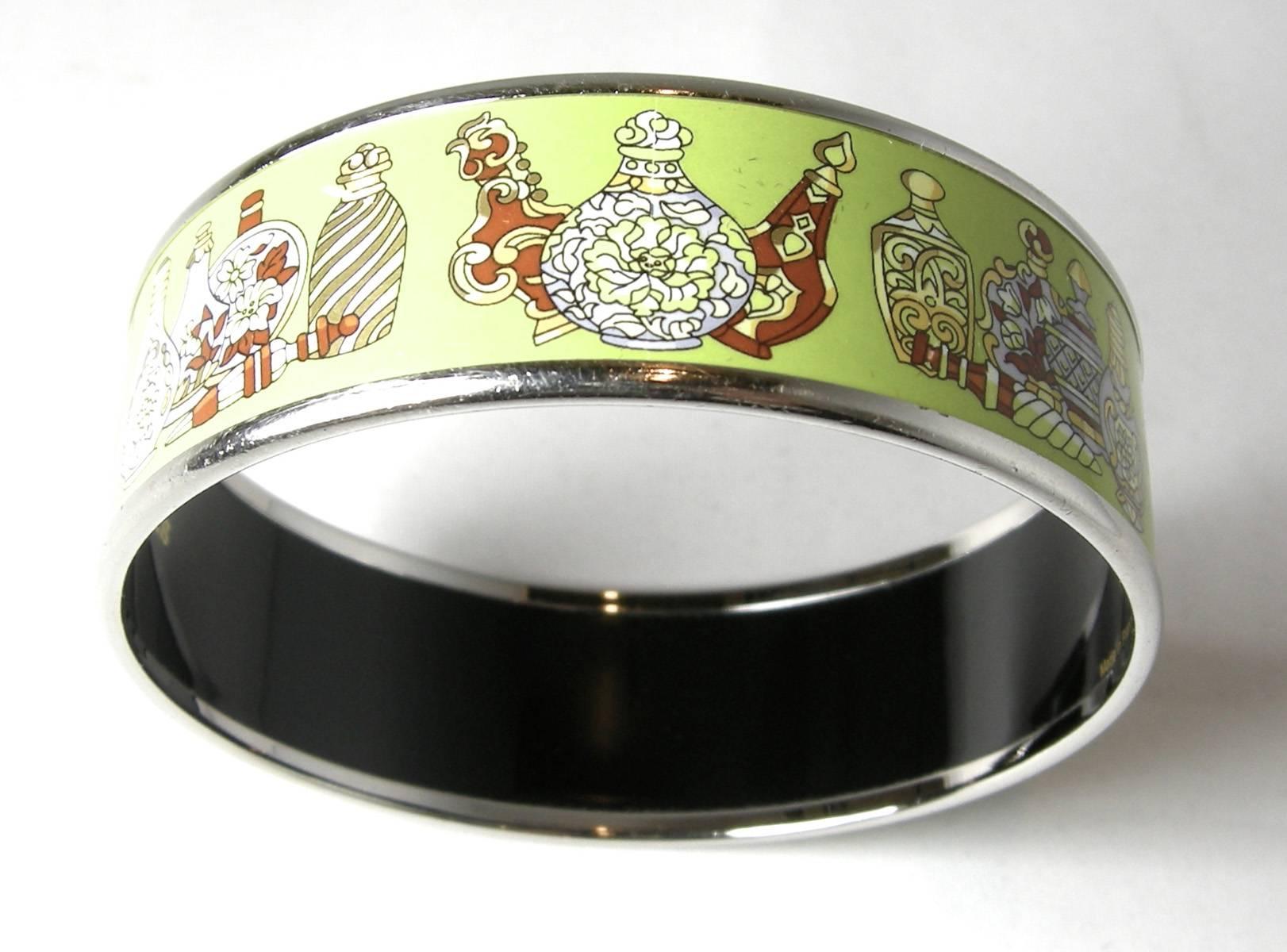 Women's Hermes Lime Color Enamel Bangle Bracelet For Sale