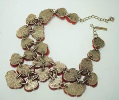 Vintage Oscar De La Renta Red Swirl Floral Bib Necklace