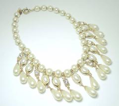 Designer Anka Cascading Faux Pearl & Rhinestone Bib Necklace