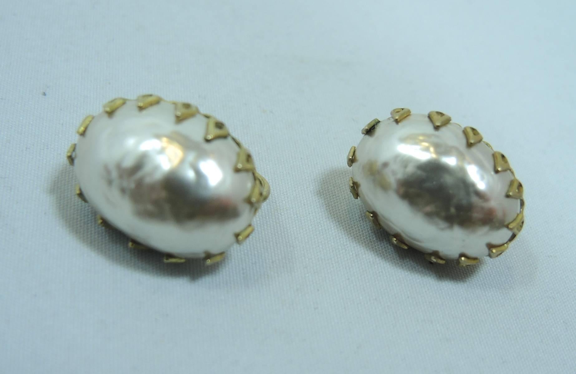 Vintage Miriam Haskell Faux Baroque Pearl Earrings In Excellent Condition In New York, NY