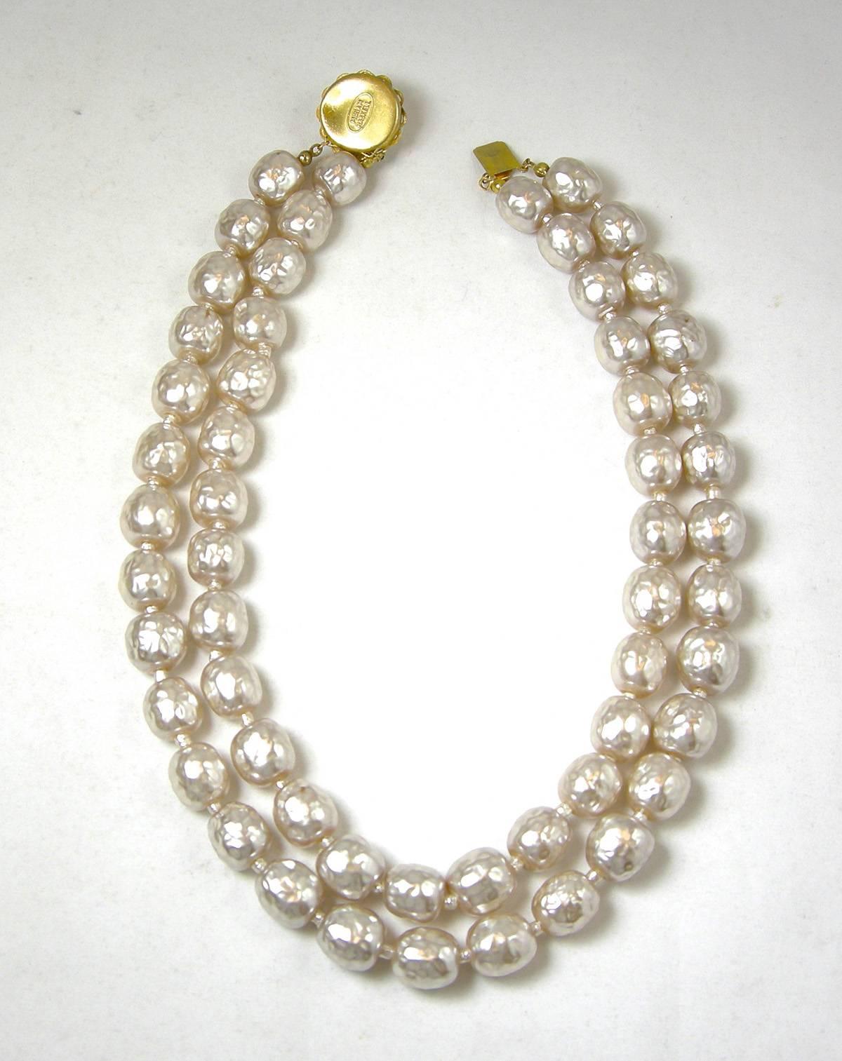 Women's Vintage Early 1950s Miriam Haskell Double Strand Faux Baroque Pearl Necklace
