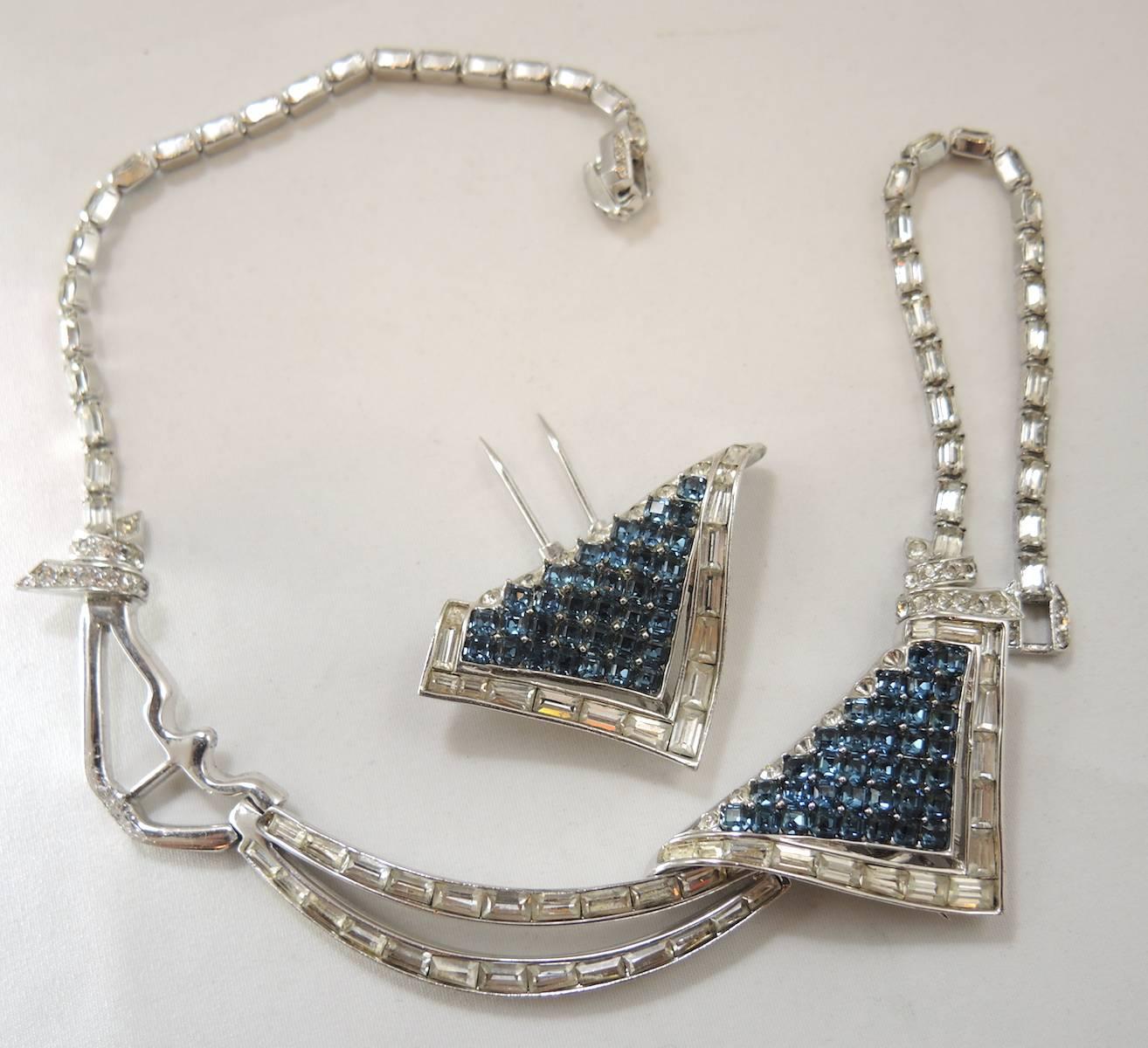Marcel Boucher Vintage Faux Sapphire Duette Necklace, 1950s  For Sale 1