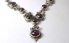 Vintage 1940s Sterling Silver Garnet Necklace and Earring Set
