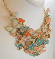 Mischievous Beautiful Coral & Mint Enameled Butterfly Neck