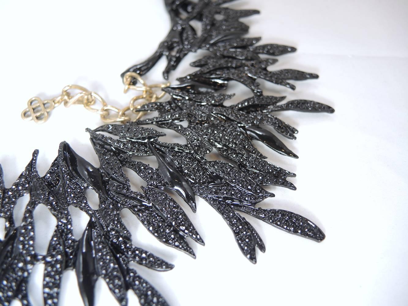 Women's Oscar De La Renta Vintage Black Enamel Branch Necklace For Sale