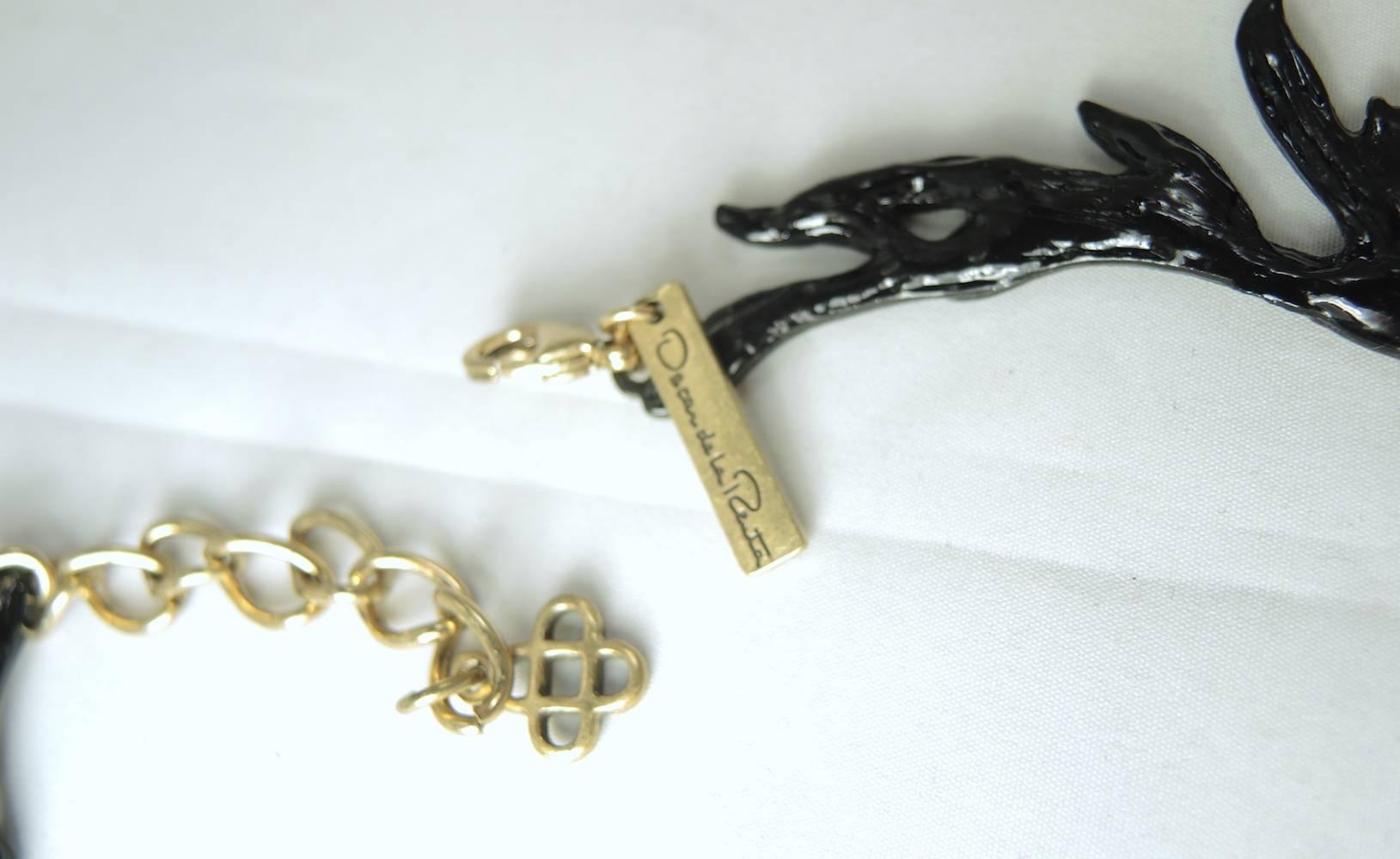 Oscar De La Renta Vintage Black Enamel Branch Necklace In Excellent Condition For Sale In New York, NY