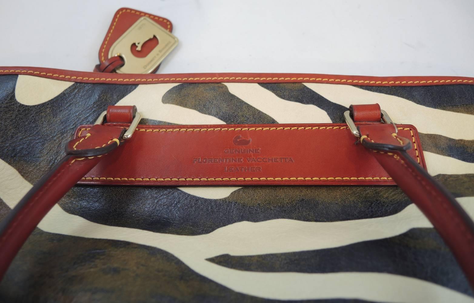 Brown Dooney & Bourke Vintage Zebra Florentine Vachetta Leather Handbag, 1970 For Sale