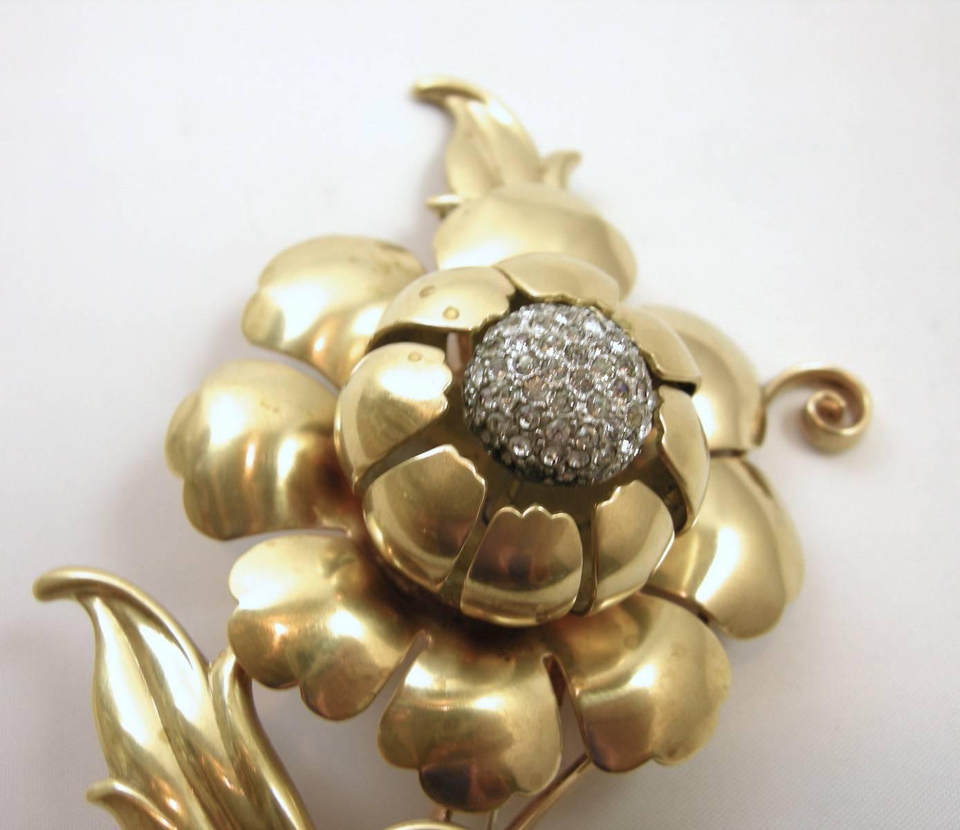 Vintage Huge 5” Long 1930s Flower Brooch In Excellent Condition In New York, NY