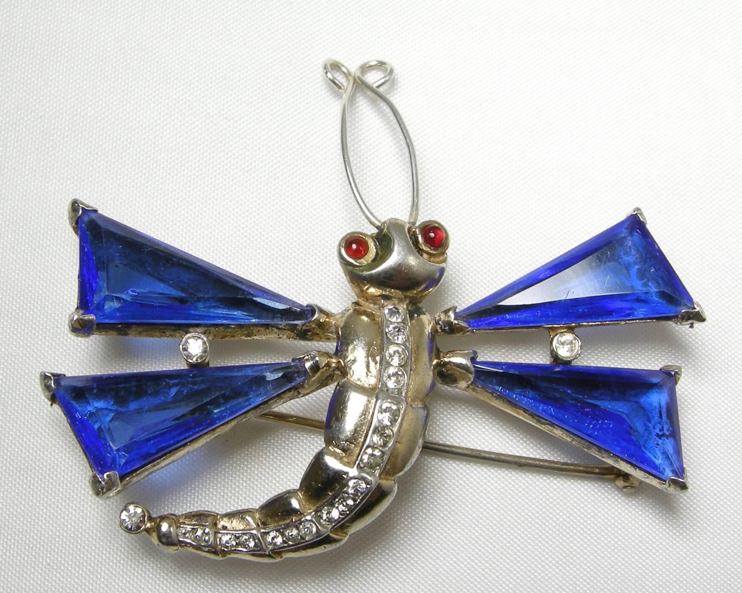 Vintage Famous 1940s Trifari Sterling Dragonfly Brooch In Excellent Condition In New York, NY
