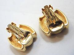 Vintage Signed Christian Dior Faux Amber & Crystal Clip Earrin