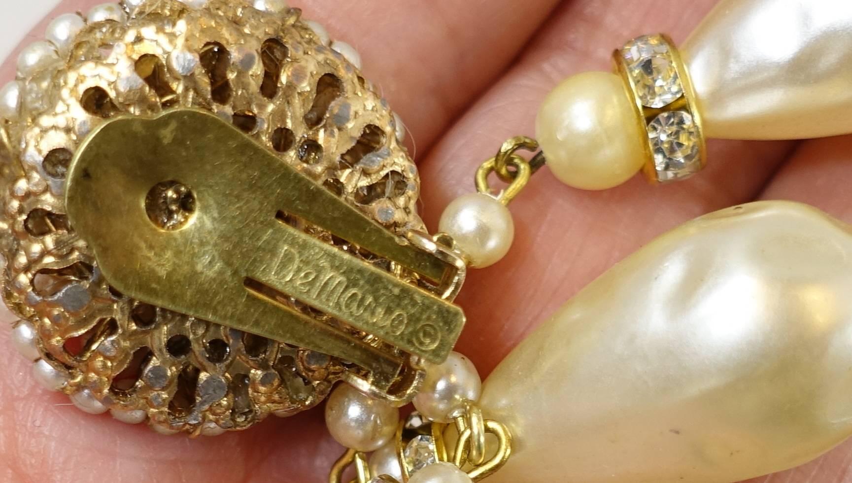 Vintage 1950s DeMario Baroque Pearl Drop Earrings In Excellent Condition In New York, NY