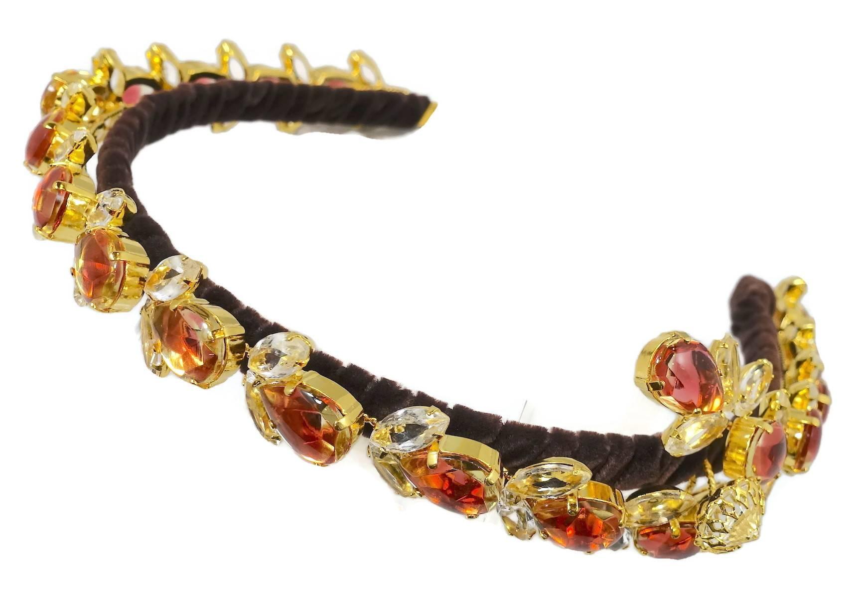 Robert Sorrell One Of A Kind Crystal Jeweled Floral Headband In Excellent Condition In New York, NY