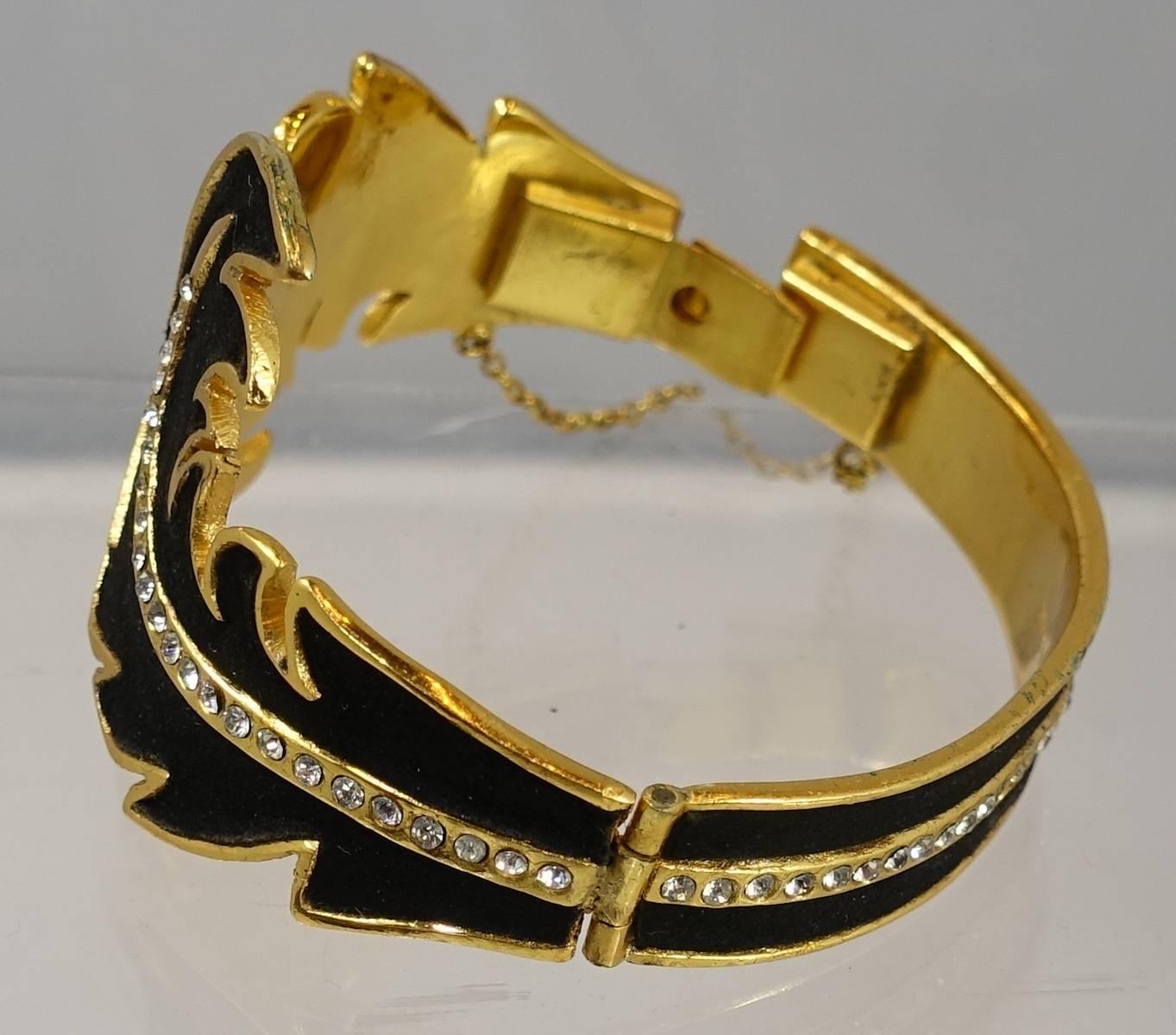 Vintage 1960s Signed Paris France Black Suede Bracelet  In Excellent Condition In New York, NY