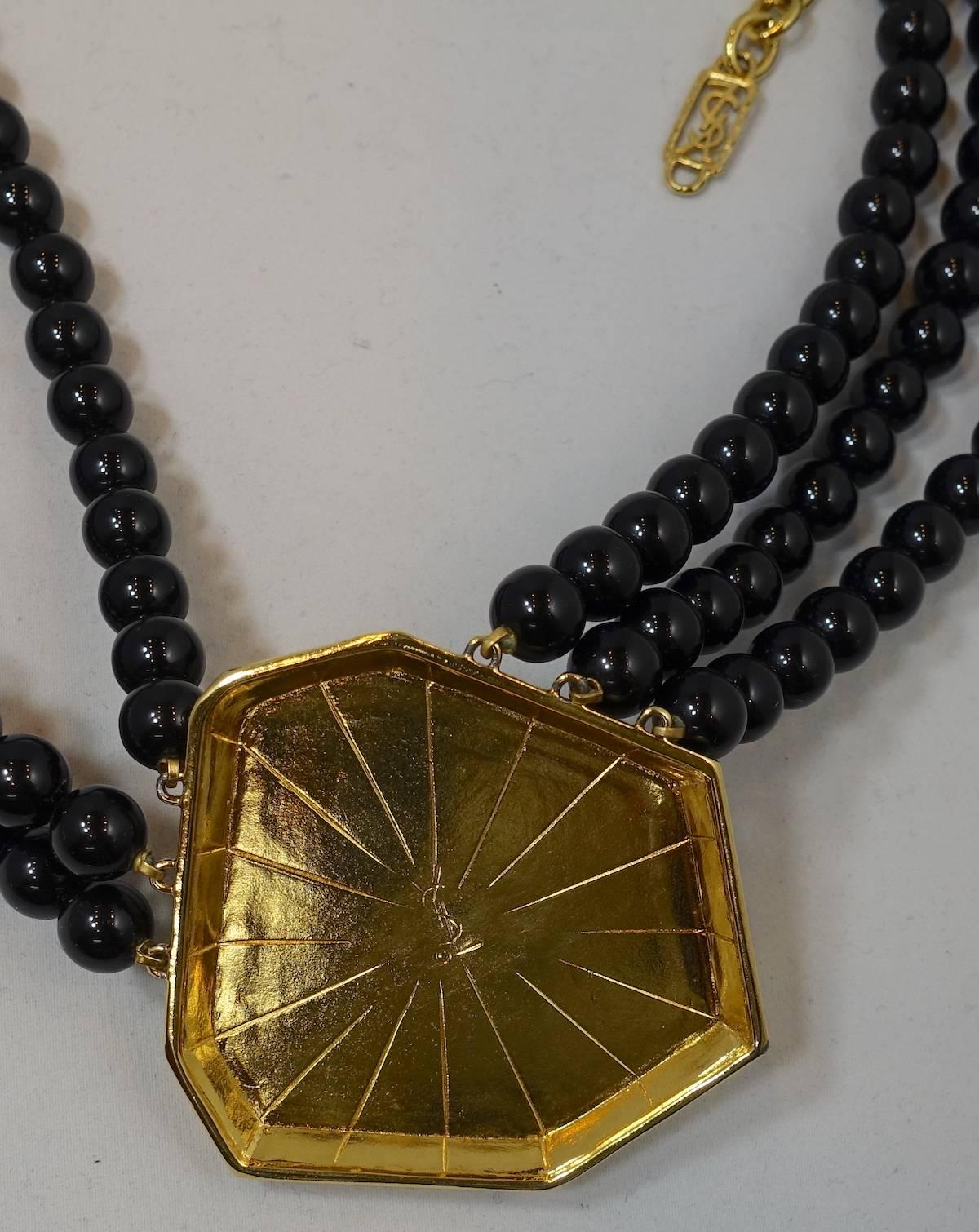 Vintage Couture Yves Saint Laurent Black V Necklace In Excellent Condition For Sale In New York, NY