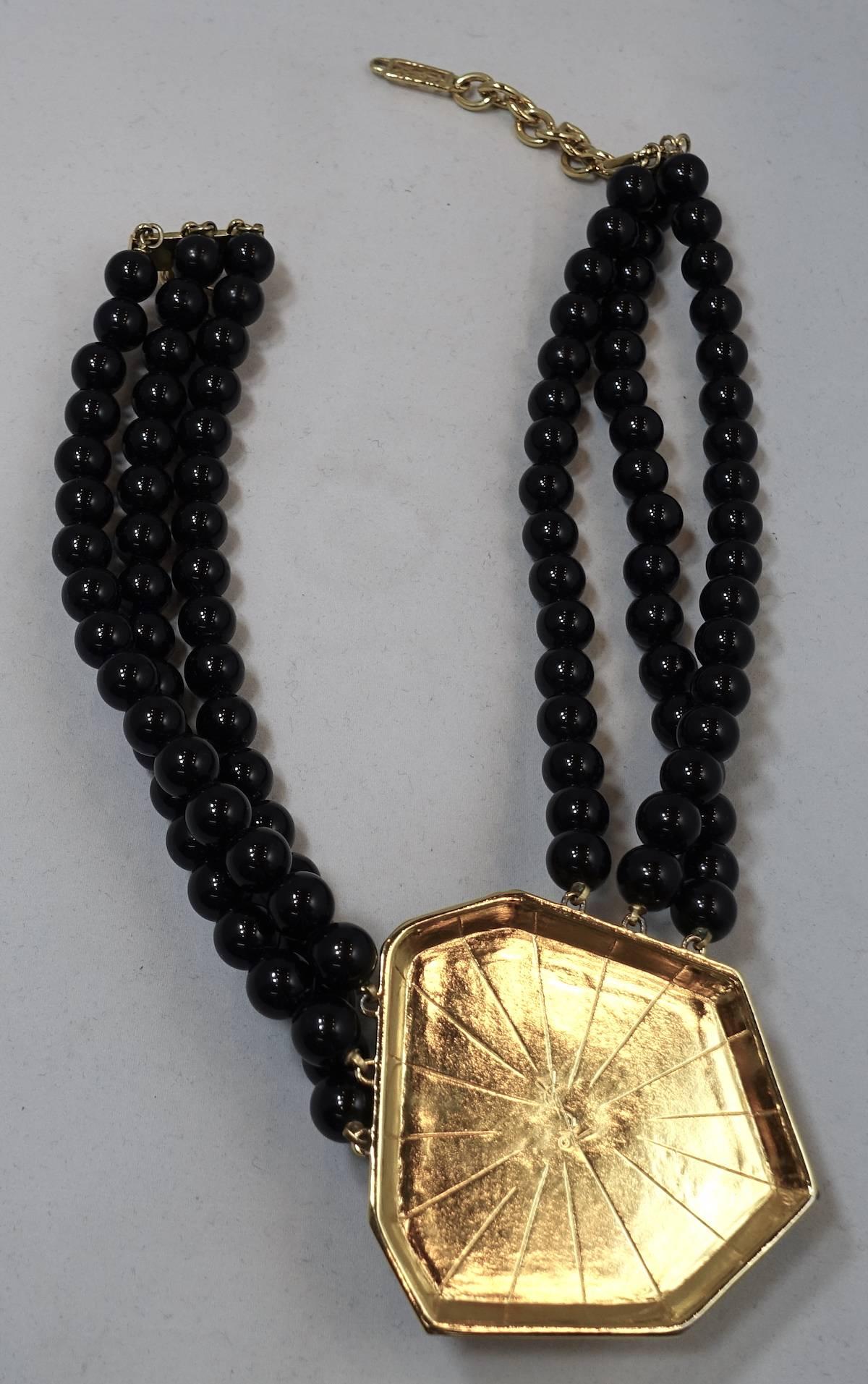 Women's Vintage Couture Yves Saint Laurent Black V Necklace For Sale