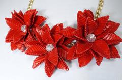 Vintage Red Floral & Crystal Resin Necklace