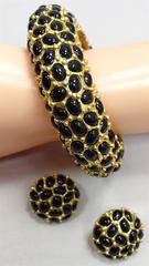 Kenneth Lane KJL Black Cabochon Clamper Bracelet and Earrings Set