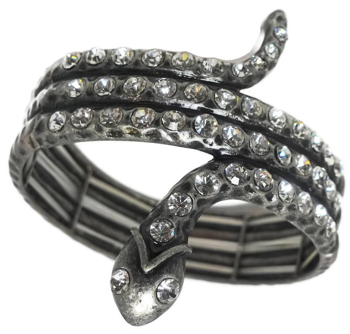 Snake Serpent and Crystal Accent Bracelet For Sale