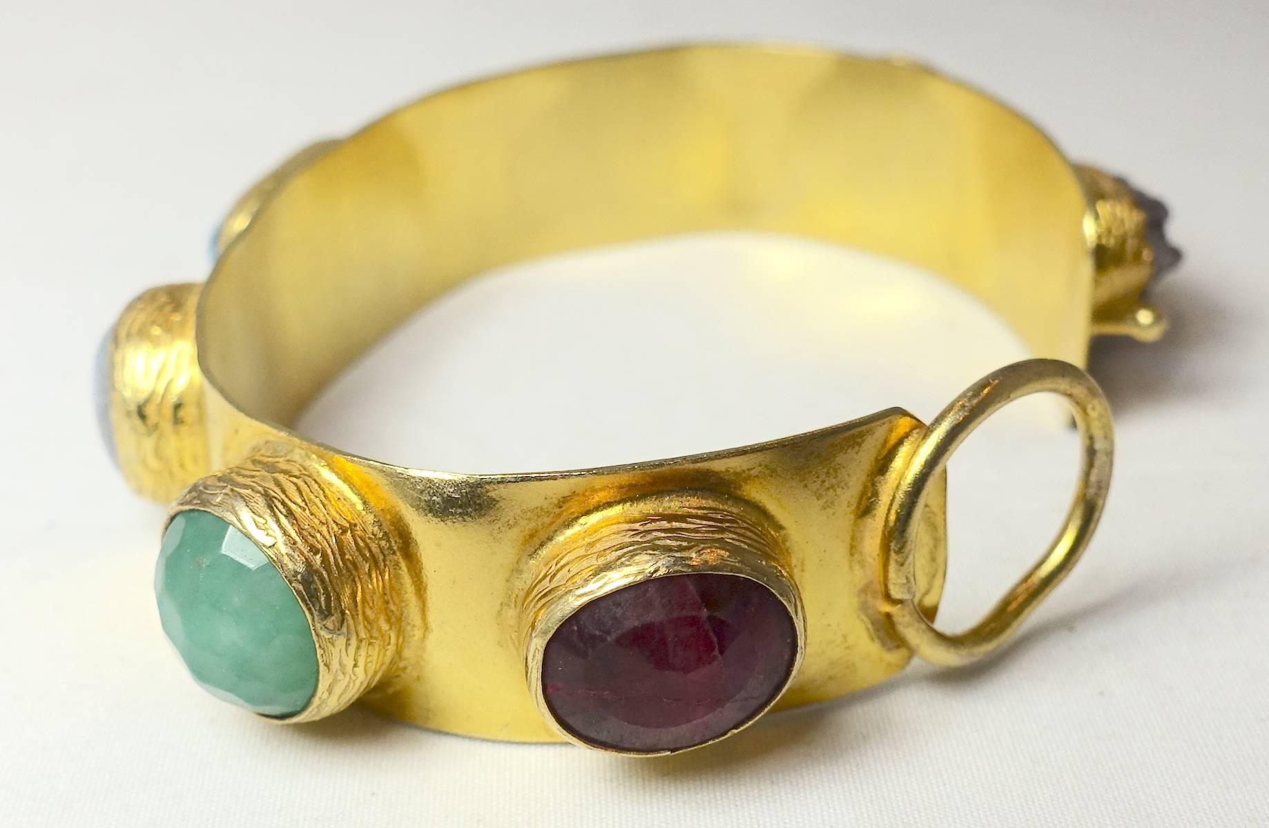 Multiple Cabochon-Cut Gemstone Bracelet In Excellent Condition In New York, NY