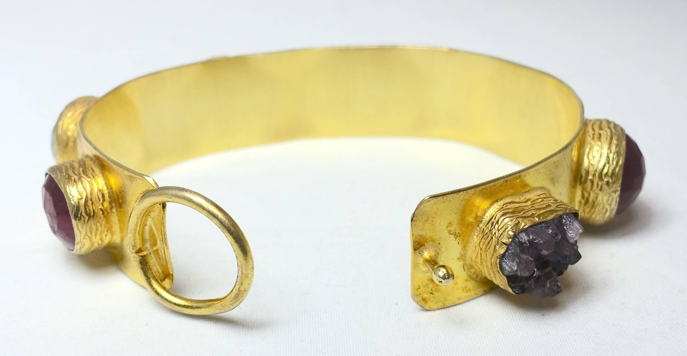 Women's or Men's Multiple Cabochon-Cut Gemstone Bracelet