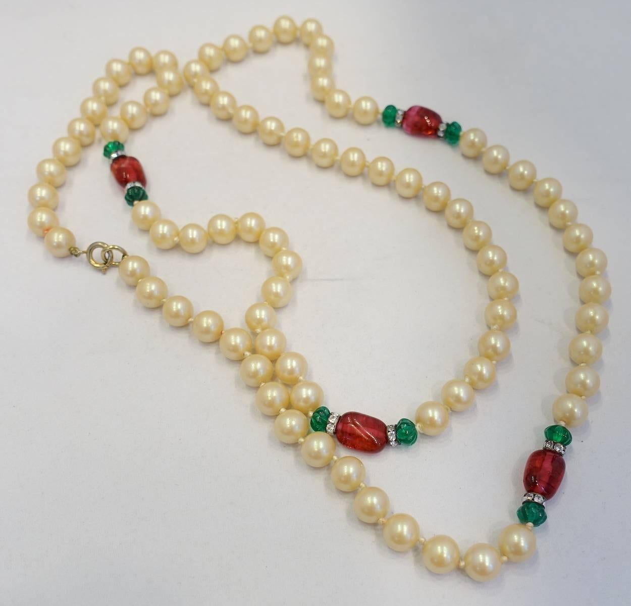 Women's Vintage French Glass & Faux Pearl Rope Necklace