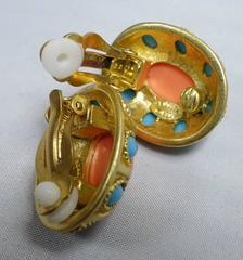 Signed Kenneth Jay Lane Faux Turquoise & Coral Earrings