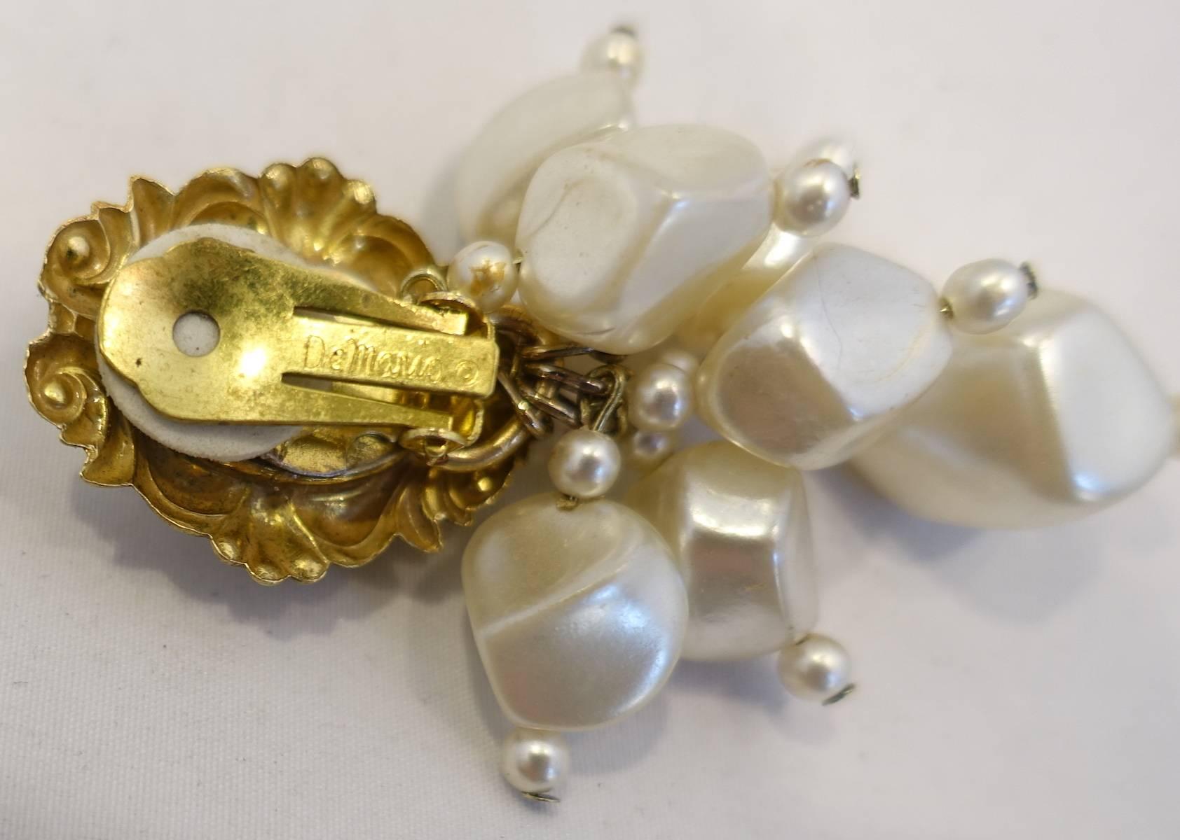 DeMario Vintage Signed Faux Pearl Dangle Earrings, 1950s  In Excellent Condition In New York, NY