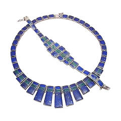 Vintage Lapis & Malachite Sterling Silver Necklace & Bracelet