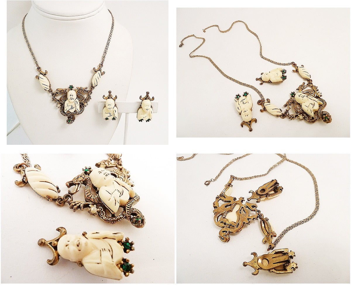 Selro Vintage Asian Theme Buddha Necklace and Earrings