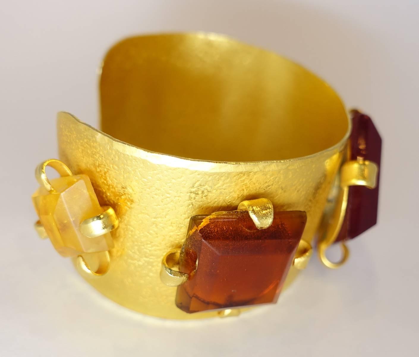 Women's or Men's Dominique Aurientis Paris Vintage Multi-Color Stone Cuff Bracelet For Sale