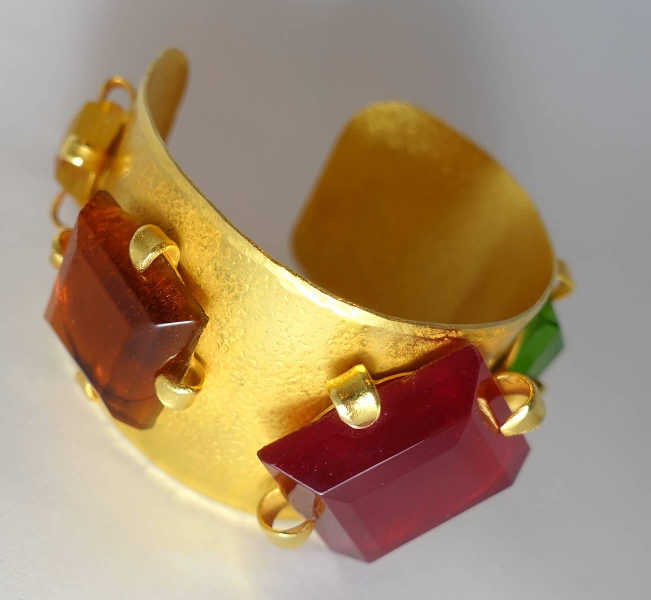 Dominique Aurientis Paris Vintage Multi-Color Stone Cuff Bracelet For Sale 2