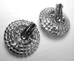 Round Rhinestone Clip Large Statement Earrings, 1970s
