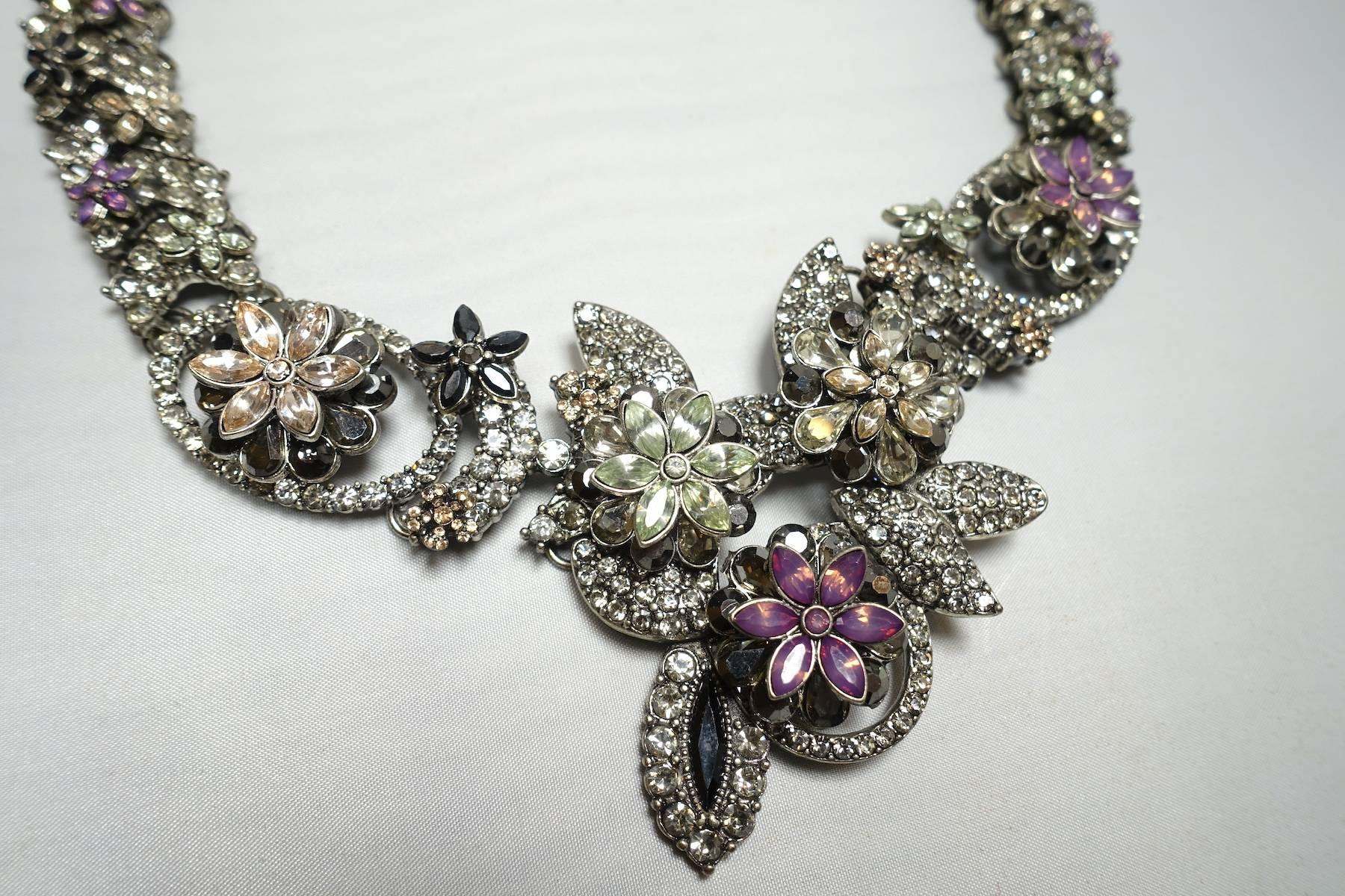 Three Dimensional Multi Colored Crystal Floral Necklace In Excellent Condition For Sale In New York, NY