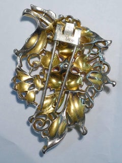 Vintage 1940s Deco Trifari Enamel Flower Fur Clip