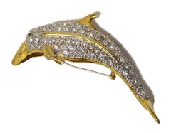 Crystal Dolphin Fish 4 Inch Statement Shoulder Brooch