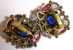 Art Deco 1930s Vintage Signed Sandor Multi-Color Crystals Earrings
