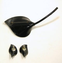 Vintage 1930s Celluloid Calla Lily Flower and Earrings Set