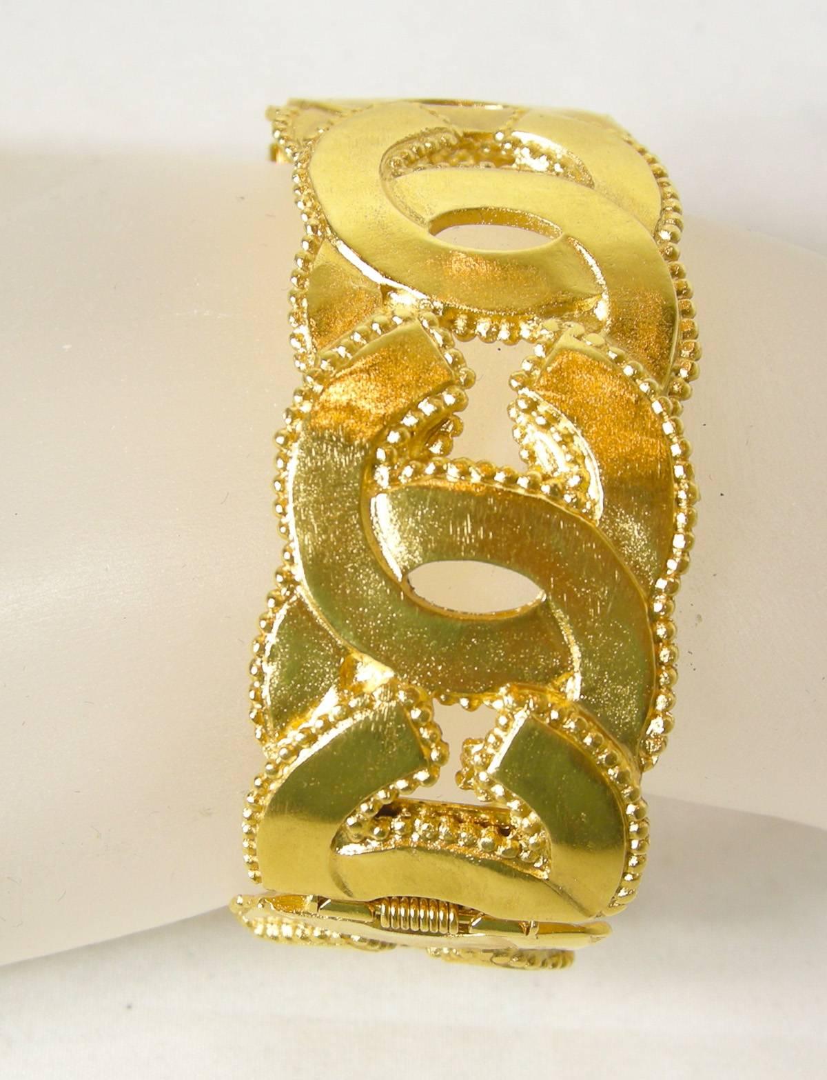 Vintage Chanel Double “C” Cuff Bracelet In Excellent Condition In New York, NY
