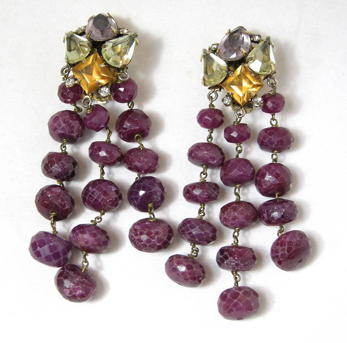 Vintage 1980s Iradj Moini Gemstone Ruby Dangling Earrings In Excellent Condition In New York, NY