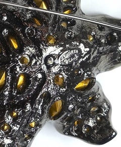 Signed Kenneth Jay Lane Green Crystal Camellia Brooch